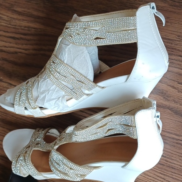 Patrizia By Spring Step Sparkling Ankle Wedge Sandals Shoes 40 (9) White - Picture 5 of 10